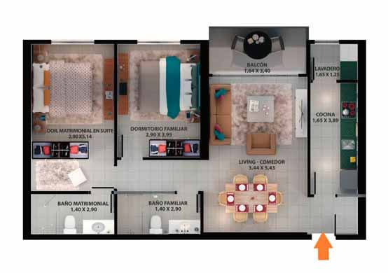 2 dormitorios Tipo B